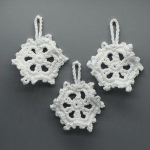 Handcrafted Crochet White Snowflake Ornaments Set of Three